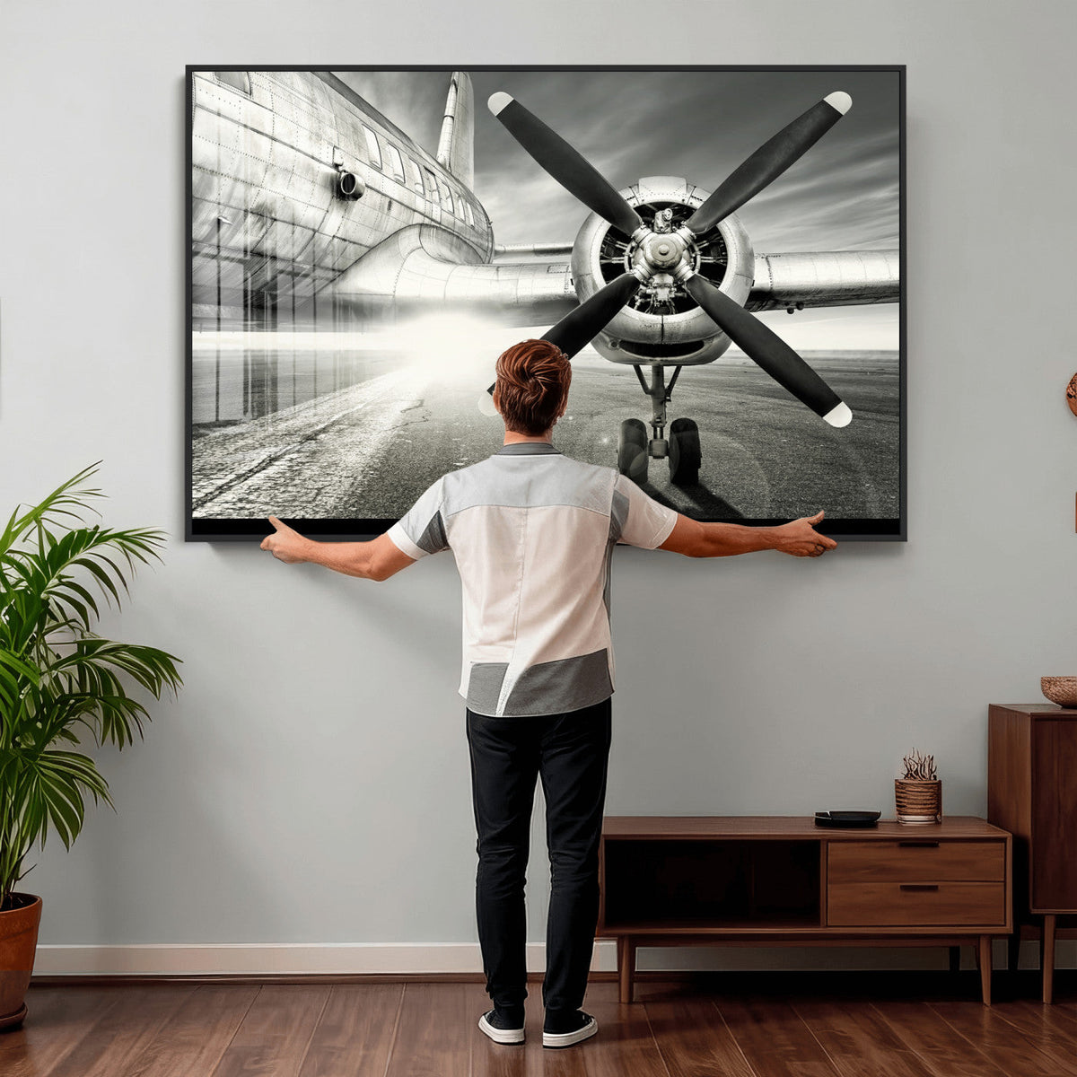 Vintage Airplane Wall Art Canvas Print, Black and White