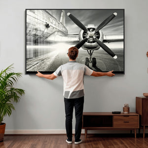 Vintage Airplane Wall Art Canvas Print, Black and White