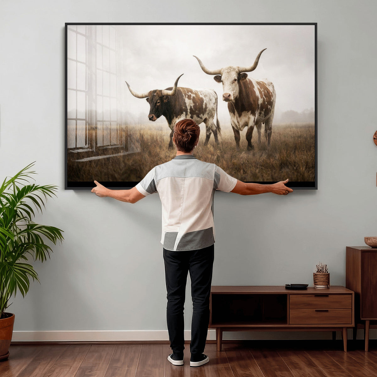 Texas Longhorn Canvas Wall Art Western Bull Desert Moody