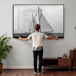 Vintage Sailboat Wall Art Canvas Print, Black and White