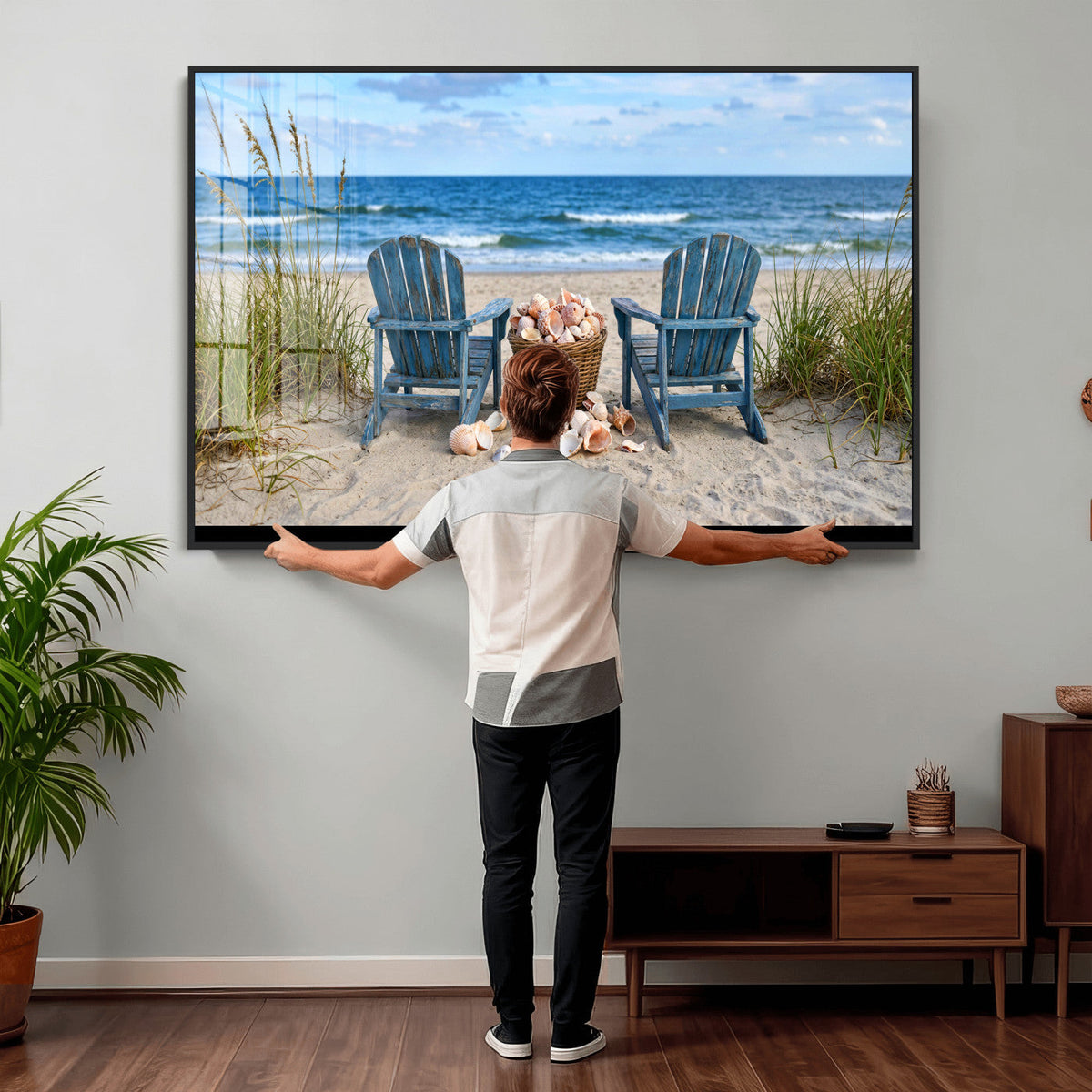 Large Beach Canvas Wall Art Coastal Adirondack Chairs Ocean