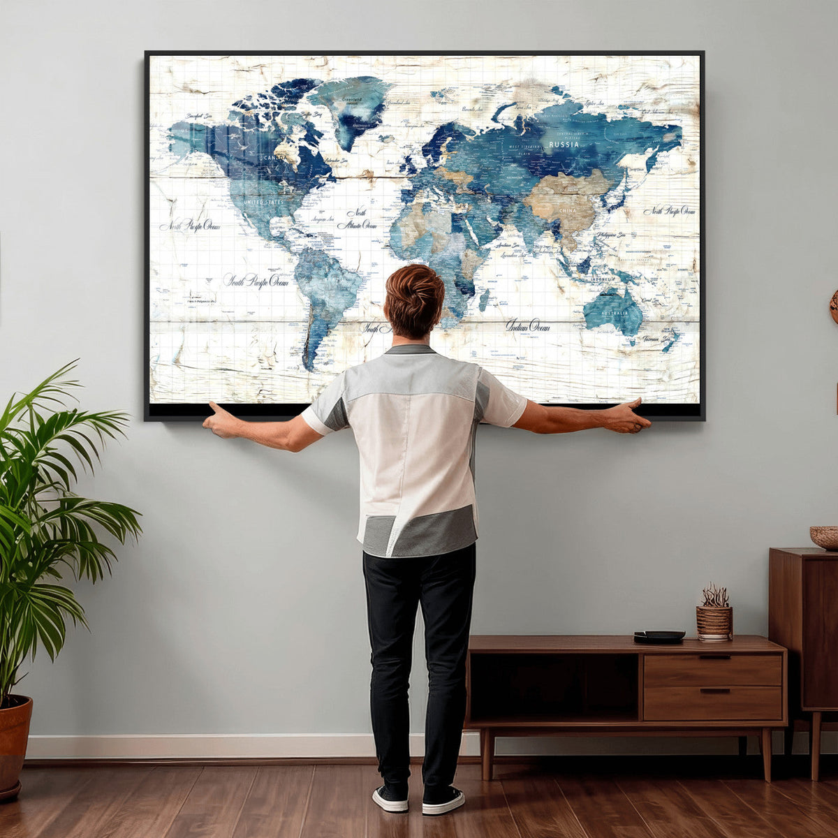 Watercolor World Map Canvas Wall Art Print – Abstract