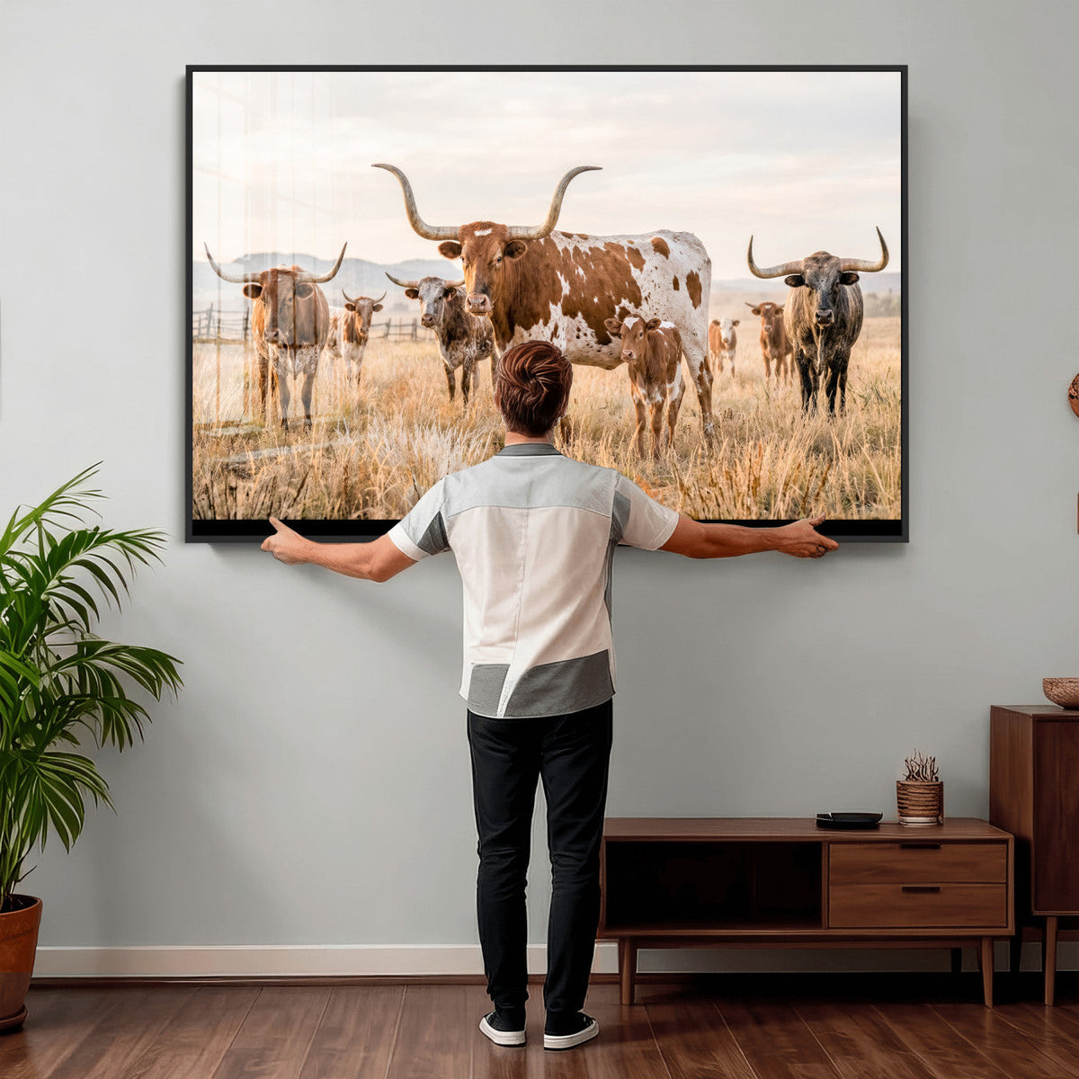Texas Longhorn Canvas Wall Art, Rustic Farm Animal Photography Print, Farmhouse Country Decor, Western Ranch Art
