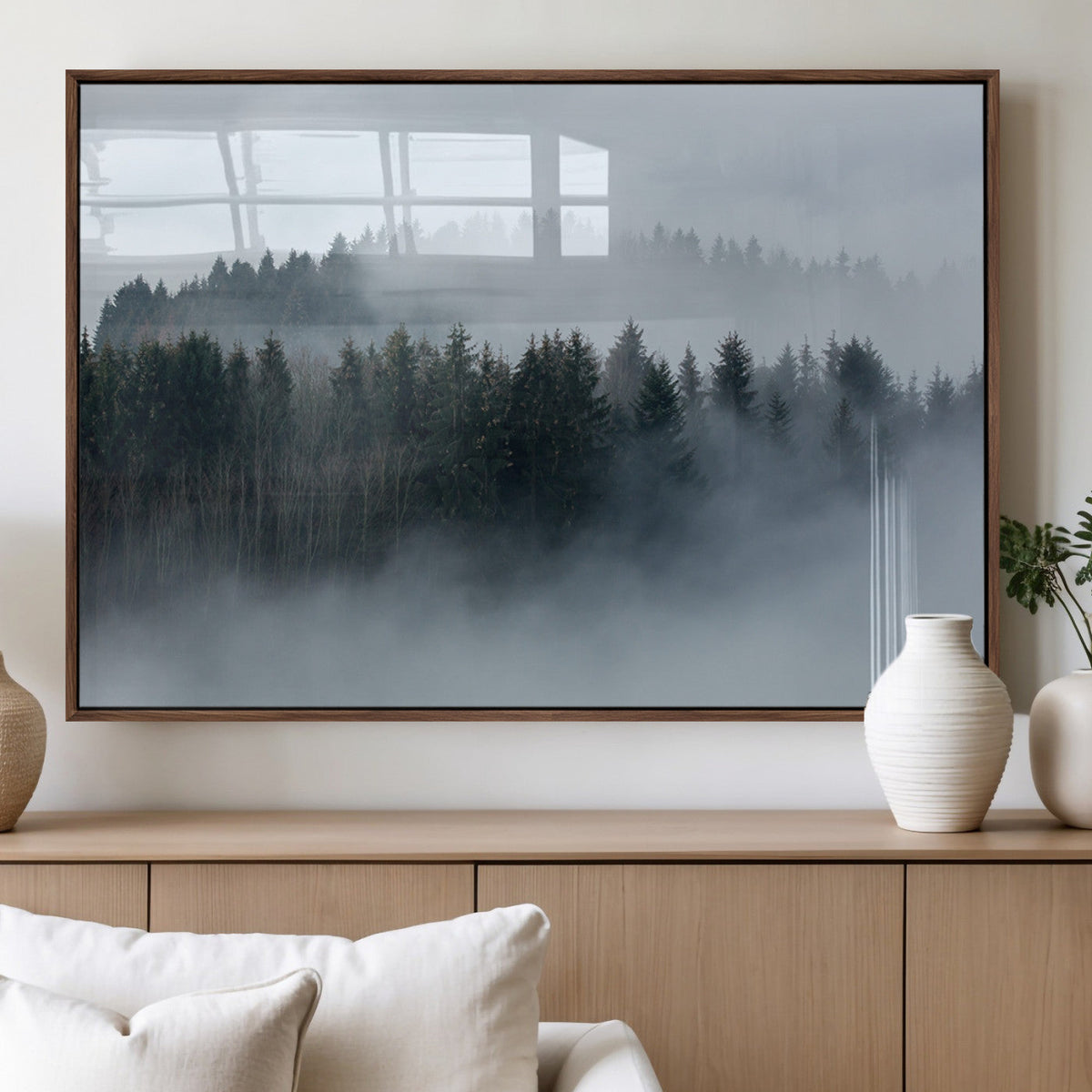 Autumn and Misty Trees in the Forest Wall Art Canvas Print,