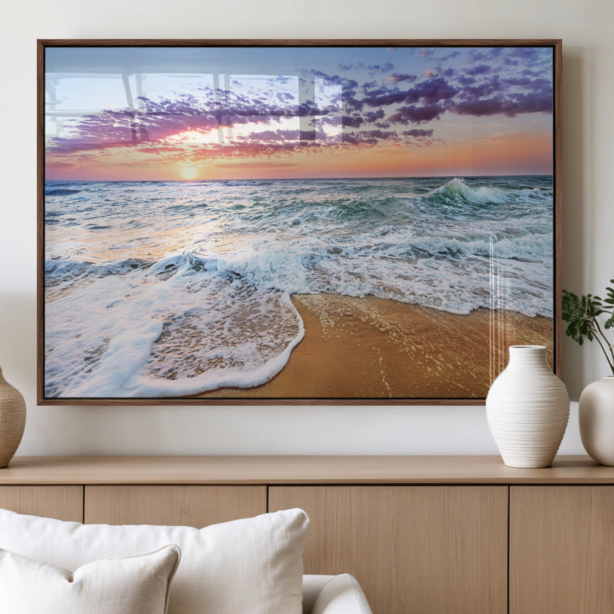 Coastal Sunset Art Beach Canvas Wall Art Print | Ocean Waves