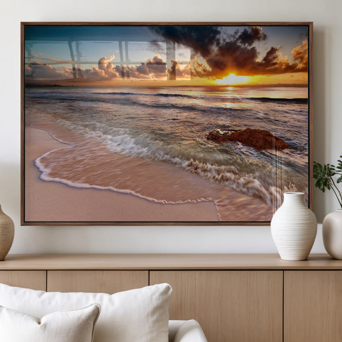 Sunset on Ocean Wall Art Canvas Print