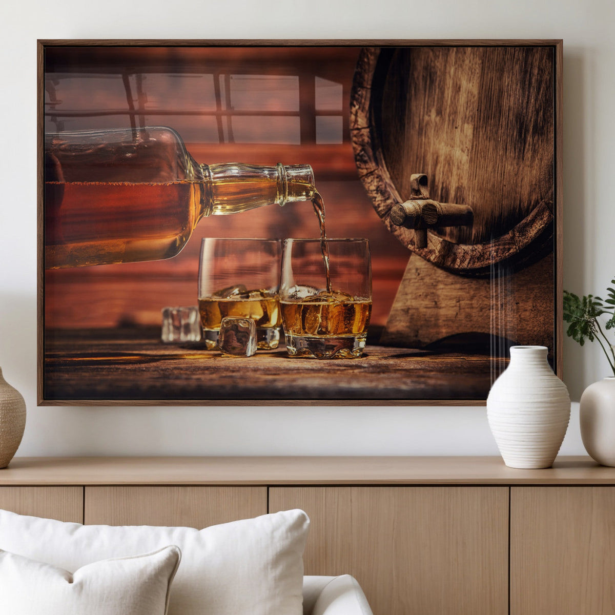 Whiskey and Cigar Canvas Wall Art | 3 Panel Bar Room Decor