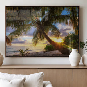 Tropical Island Sunset on the Beach Palms Wall Art Canvas