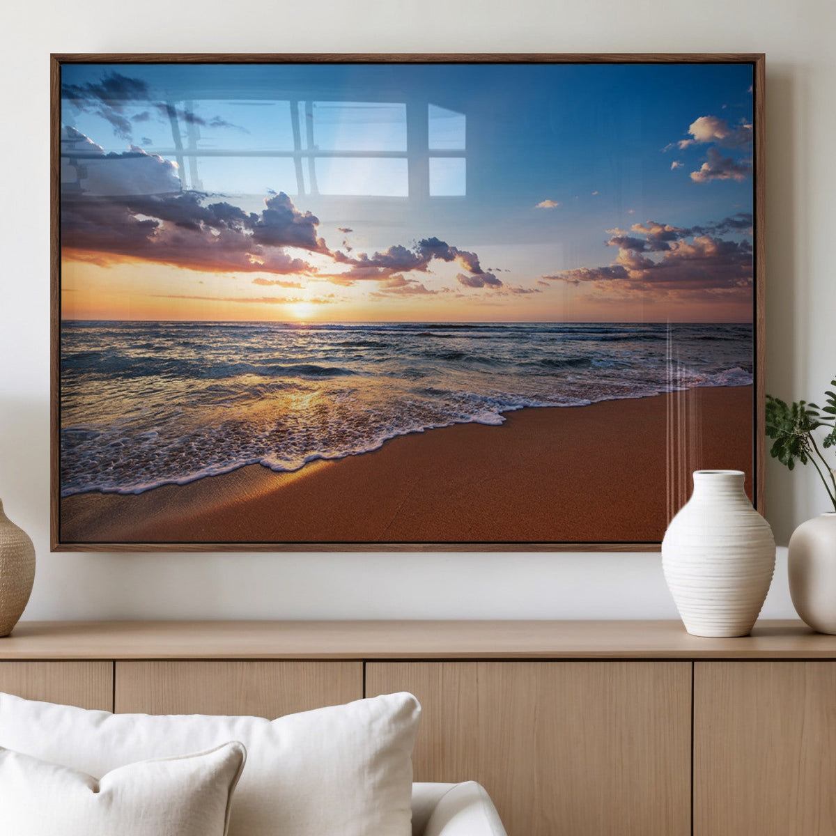 Serene Ocean Sunset Canvas Print, Golden Hour Beach Wall