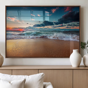 Sunset Ocean Beach Wall Art – Giclee Canvas Print, Coastal