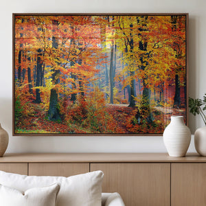 Autumn Red Forest Triptych Canvas Wall Art Print, Forest