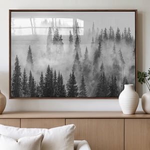 Forest Wall Art Print | Foggy Pine Forest Canvas Wall Art -