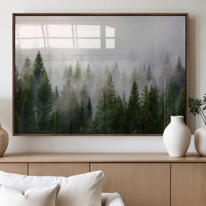 Misty Pine Forest Wall Art Canvas Print | 3 Panel Green