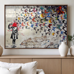 Banksy Art Butterfly Girl Explosion Canvas Art – Vibrant