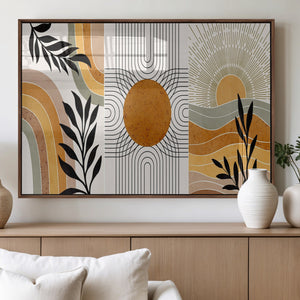 Modern Boho Sun and Leaf Abstract Art – 3-Panel Giclée