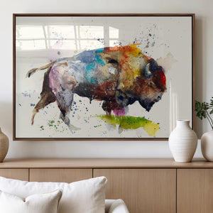 Abstract Buffalo Wall Art, Western Watercolor Bison Canvas