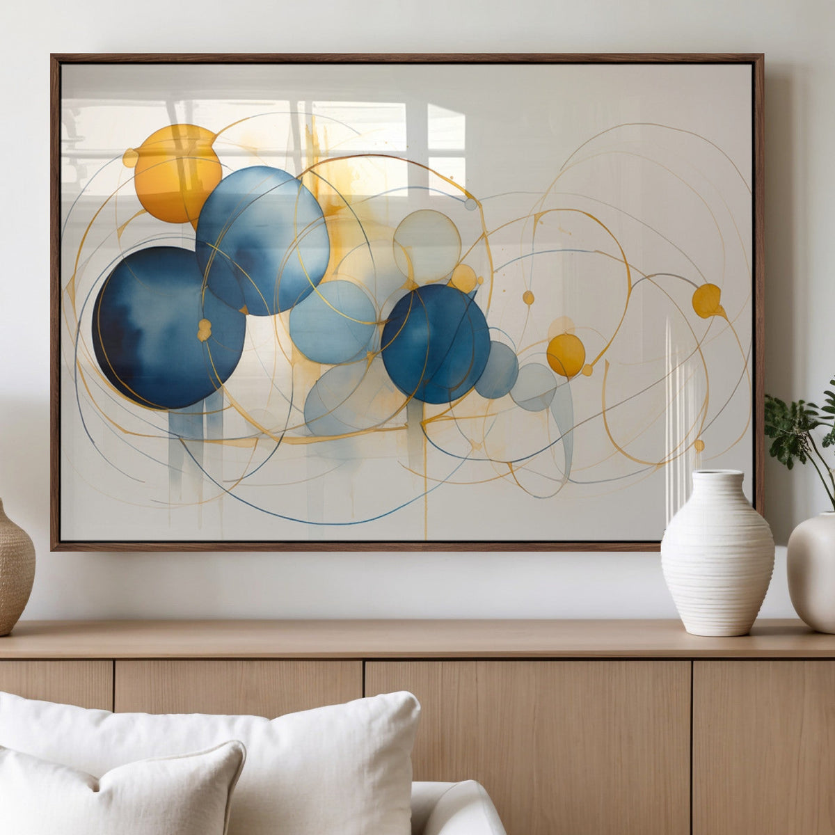 Geometric Blue Orange Abstract Wall Art Canvas, Geometric