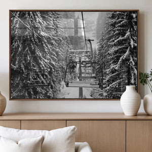 Winter Ski Lift Black and White Canvas Wall Art – Alpine