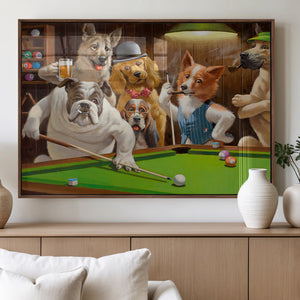 Dogs Playing Pool Canvas Wall Art Funny Gifts Dog Print