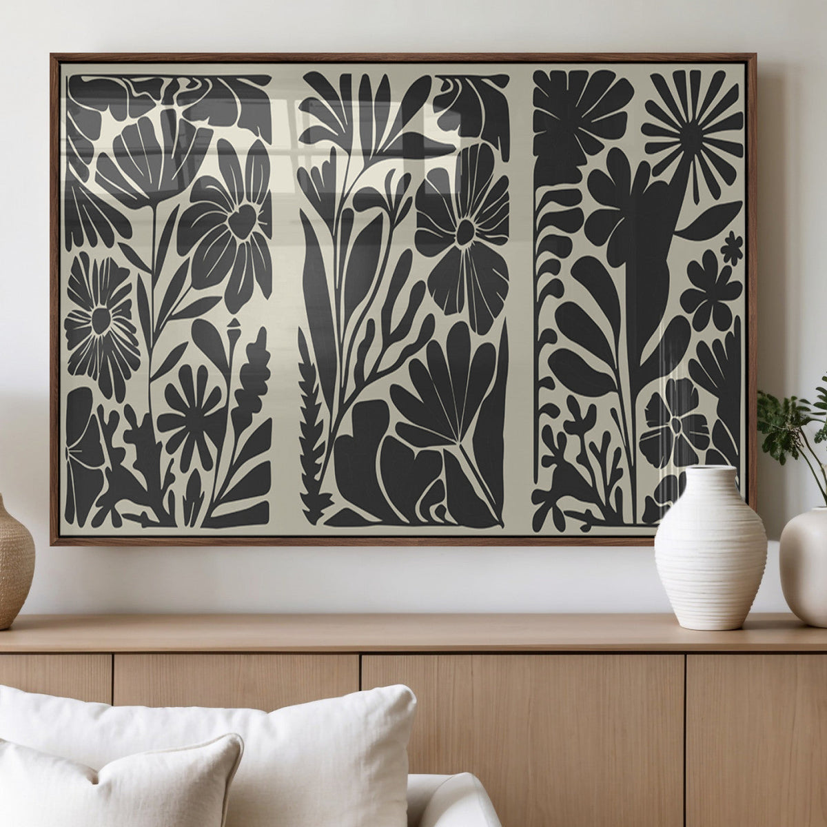 Modern Botanical Wall Art - Floral Black and White Canvas