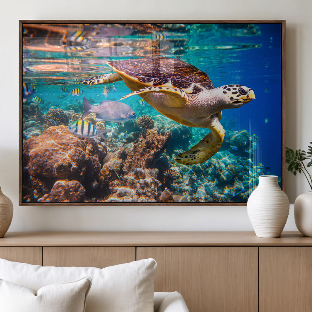 Sea Turtle Wall Art Canvas Print – Vibrant Ocean Coral Reef