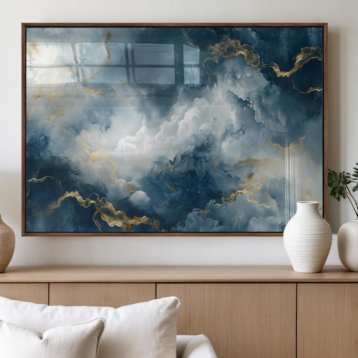 Large Abstract Print - Luxe Blue and Gold Abstract Canvas
