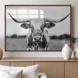 Highland Cow Wall Art Canvas Print – Black and White Western