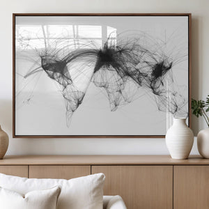Flight Routes Air Traffic Map Canvas Wall Art - Framed -