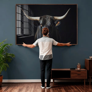 Majestic Longhorn Bull Wall Art Canvas Print – Dark