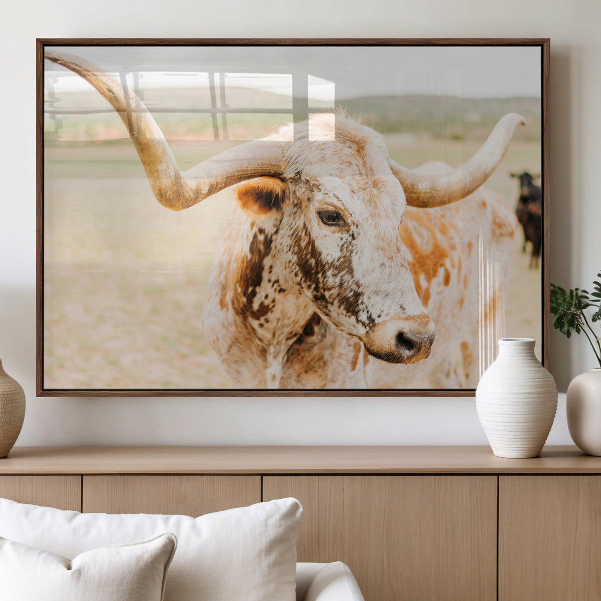 Texas Longhorn Wall Art Canvas Print – Framed Spotted Cow