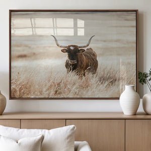 Texas Longhorn Wall Art Canvas Print – Framed Brown Horned
