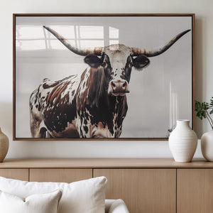 Texas Longhorn Wall Art Canvas Print – Framed Spotted Bull