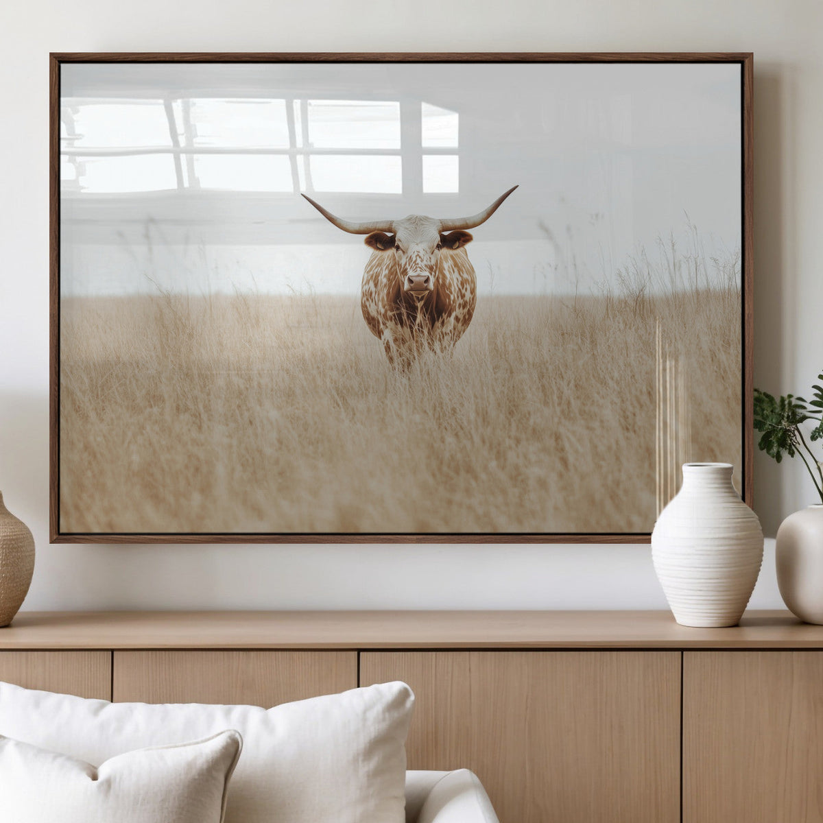 Texas Longhorn Wall Art Canvas Print – Framed Lone Cattle