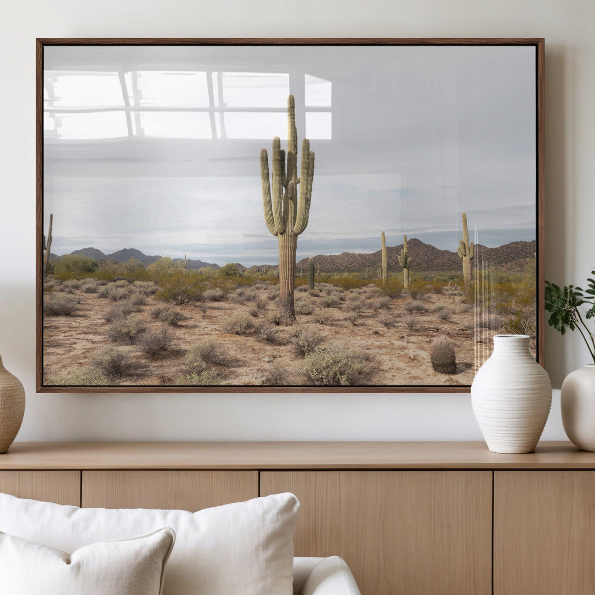 Saguaro Cactus Wall Art – Framed Desert Canvas Artwork,