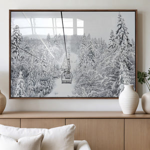Snowy Ski Lift Wall Art – Framed Winter Mountain Canvas