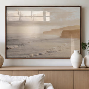 Misty Coastal Wall Art Canvas Print – Framed Golden Sunset