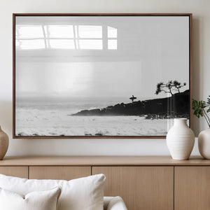Surfer Cliffs Wall Art Canvas Print – Framed Black White