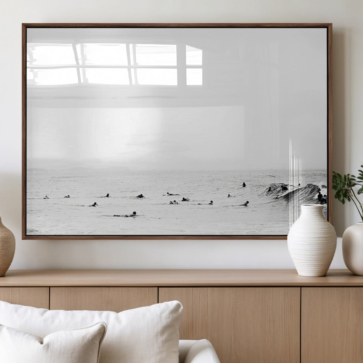 Monochrome Swimming Wall Art Canvas Print – Framed Ocean