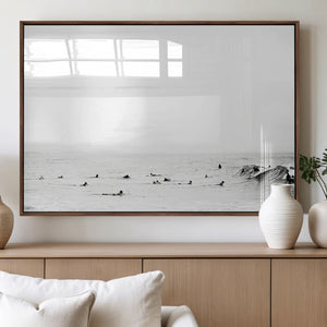 Monochrome Swimming Wall Art Canvas Print – Framed Ocean
