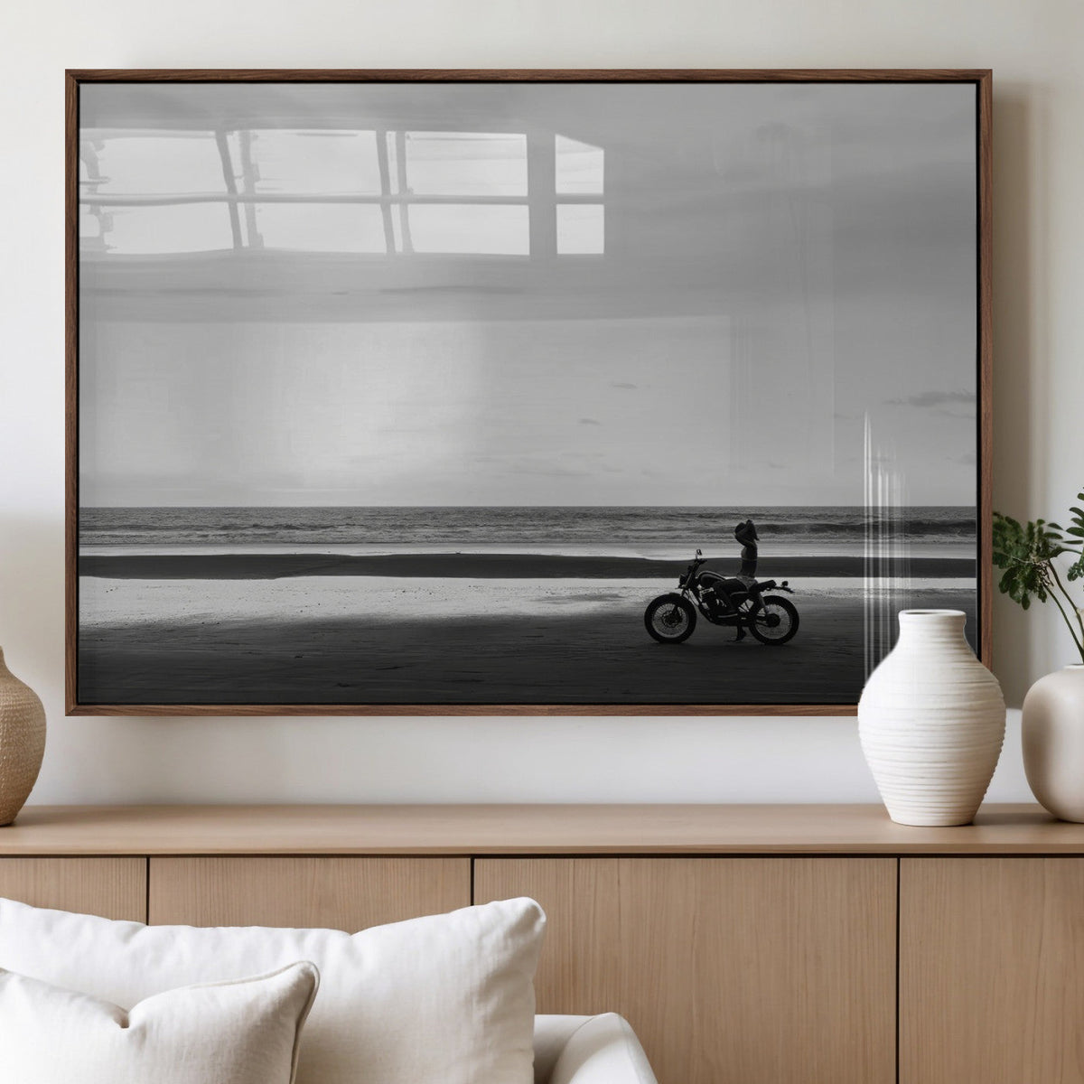 Motorcycle Beach Wall Art Canvas Print – Framed Vintage