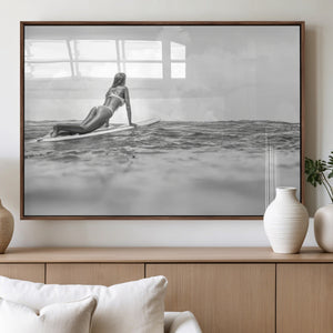 Black and White Surfing Wall Art Canvas Print – Framed Ocean