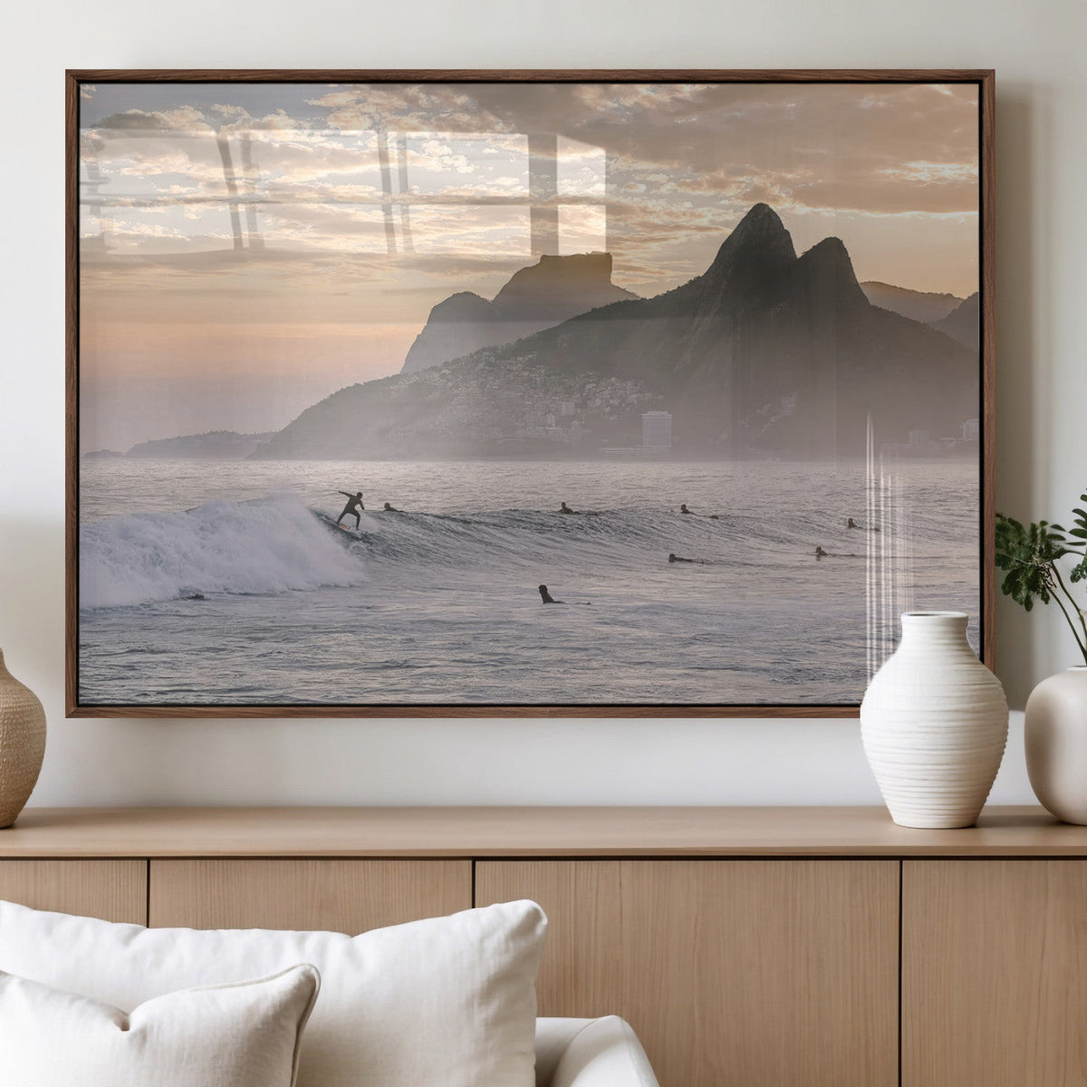 Sunset Surfing Wall Art Canvas Print – Framed Misty