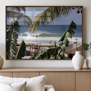 Tropical Shoreline Wall Art Canvas Print – Framed Surfer