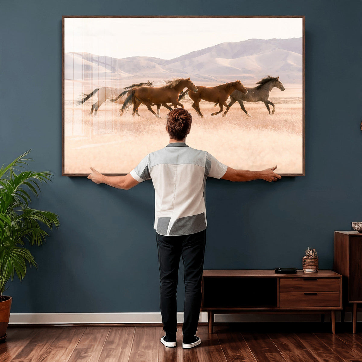 Wild Horse Wall Art Canvas Print – Framed Rustic Western Art