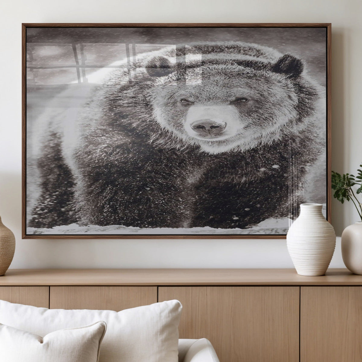 Grizzly Bear Wall Art Canvas Print – Framed Rustic Lodge Art