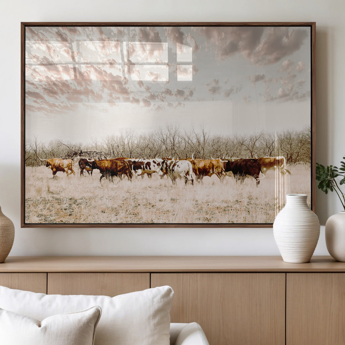 Longhorn Cattle Wall Art Canvas Print – Framed Texas Ranch