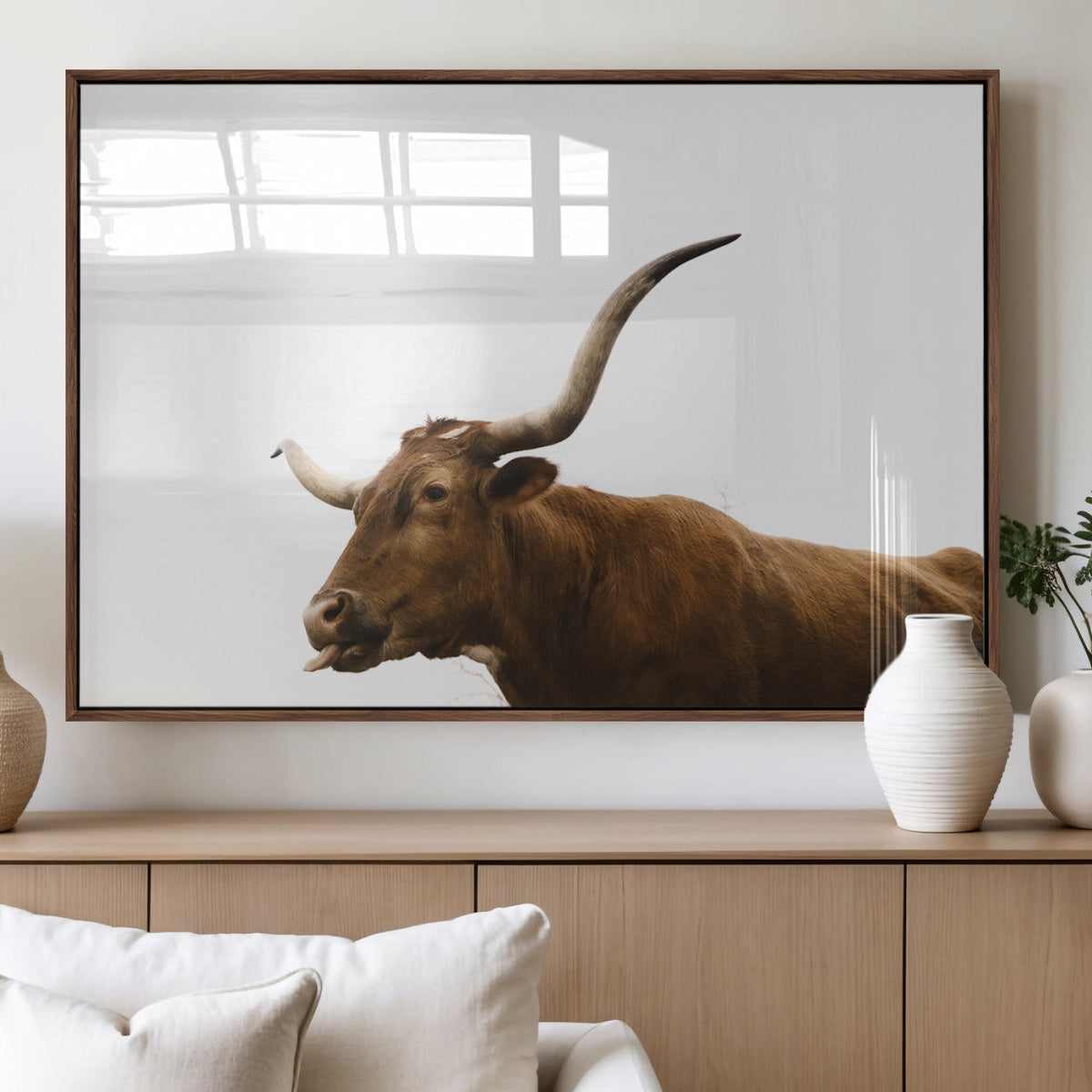 Longhorn Cow Wall Art Canvas Print – Framed Rustic Animal