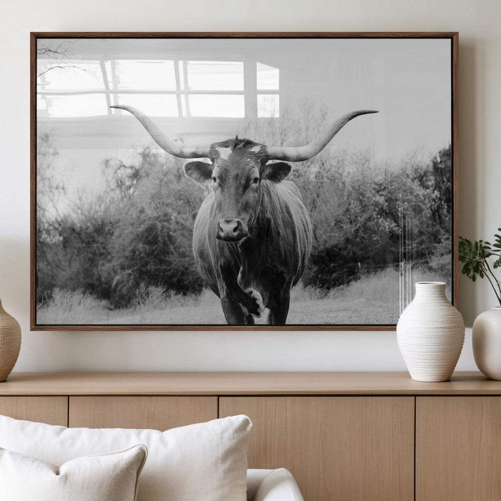 Longhorn Photography Wall Art Canvas Print – Framed Western