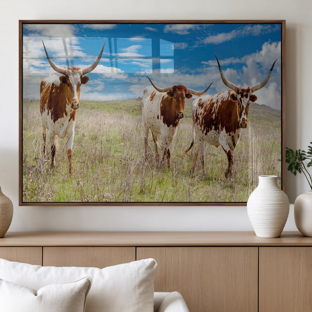 Texas Longhorn Wall Art Canvas Print – Framed Western Decor