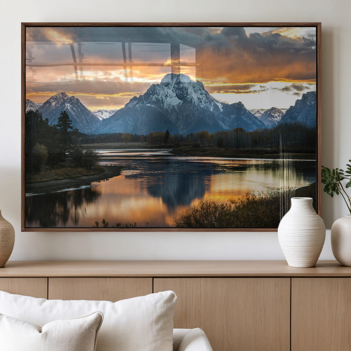 Mountain Sunset Wall Art Canvas Print – Framed Alpine